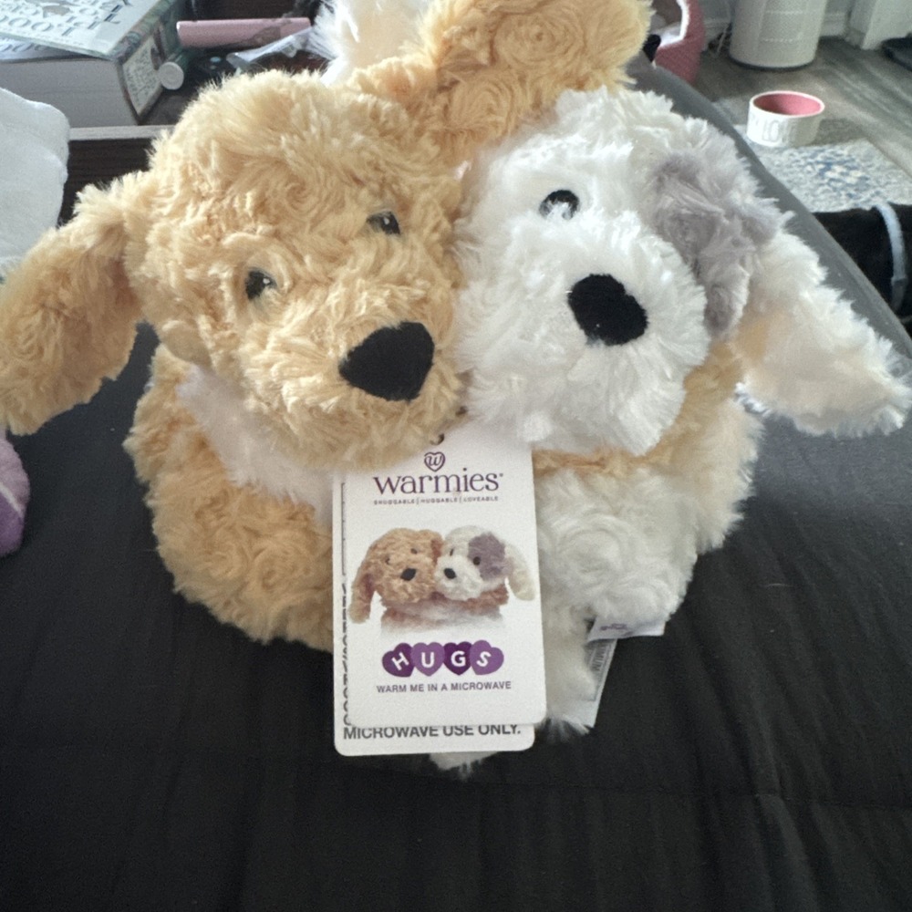 NWT Warmies Hugs Pair Twins Dogs Weighted Microwaveable Plush Stuffed Animal Set